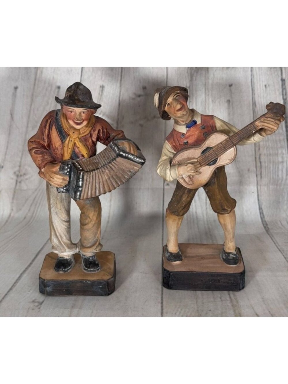 2 Japan Ceramic Hobo Musician Figurines Accordion Guitar Folk Art Vintage Decor